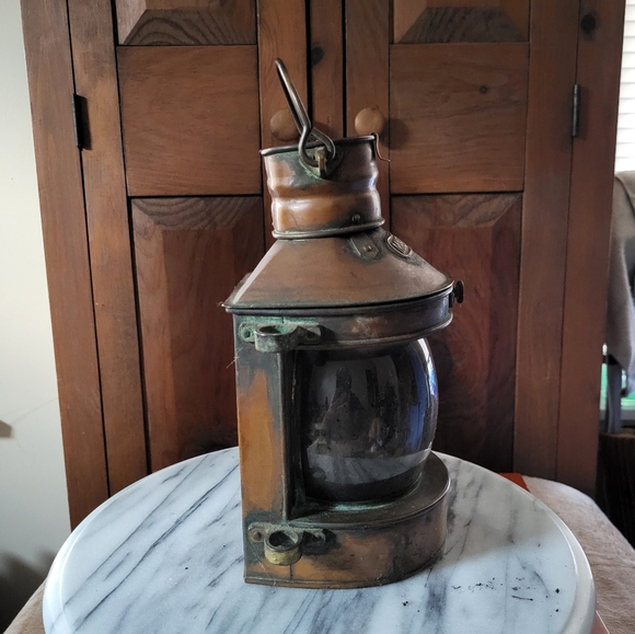 Brown Lantern with Glass Globe and Antique Accents - Picture 8 of 13